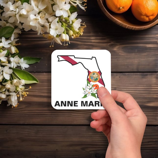 Pegatina Cuadrada Personalizado Florida Bandera Estado Flor Naranja  (Subido por el creador)
