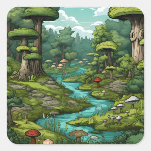 Pegatina Cuadrada Personalizado Forest Dreamscape