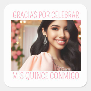 Pegatina Cuadrada Personalizado Foto 15th Birthday Mis Quince Gracia