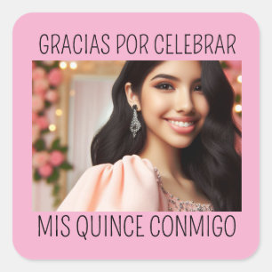 Pegatina Cuadrada Personalizado Foto 15th Birthday Mis Quince Gracia