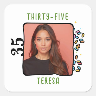 Pegatina Cuadrada Personalizado Foto 35º fiesta de cumpleaños - Rasp