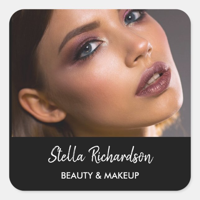 Pegatina Cuadrada Personalizado foto belleza negra (Anverso)