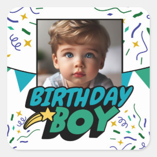 Pegatina Cuadrada Personalizado Foto Nacimiento Partido del Niño Fav