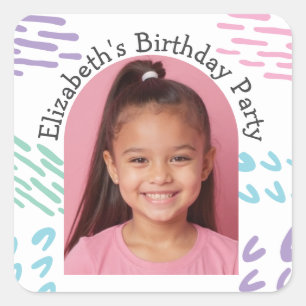 Pegatina Cuadrada Personalizado Foto Nombre del partido Cumpleaños D