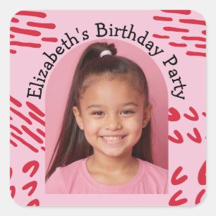 Pegatina Cuadrada Personalizado Foto Nombre del partido Cumpleaños D