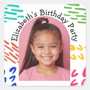 Pegatina Cuadrada Personalizado Foto Nombre del partido Cumpleaños D