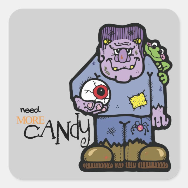 Pegatina Cuadrada Personalizado Frankenstein Halloween (Anverso)