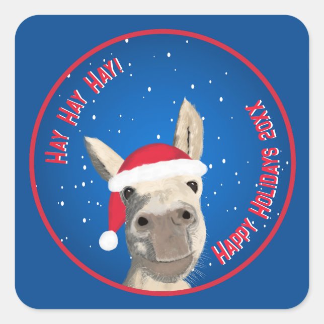 Pegatina Cuadrada Personalizado Funny Donkey Santa Pun 2025 (Anverso)
