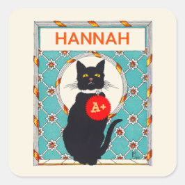 Pegatina Cuadrada Personalizado Gato vintage de grado docente