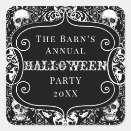 Pegatina Cuadrada Personalizado gótico del cráneo de Damask de Hallo