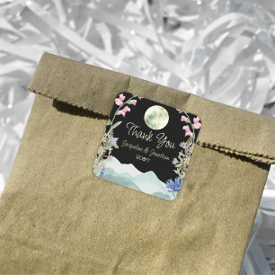 Pegatina Cuadrada Personalizado Gracias Boda WildFlower Mountains Mo