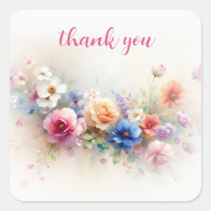 Pegatina Cuadrada Personalizado Gracias Elegante Moderno Floral Aqua