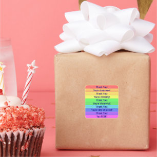 Pegatina Cuadrada Personalizado Gracias Rayas Arcoiris Horizontal