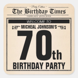 Pegatina Cuadrada Personalizado gracioso de periódico de 70 años de 