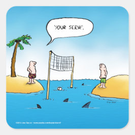 Pegatina Cuadrada Personalizado gracioso de voleibol de tiburones