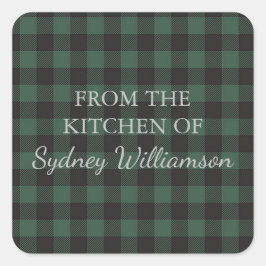 Pegatina Cuadrada Personalizado Green Black Buffalo Tartan Plaid Kit