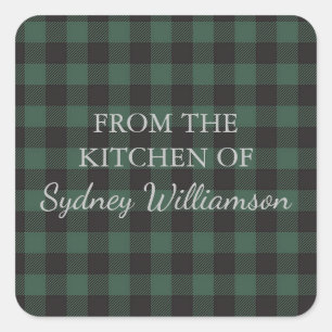 Pegatina Cuadrada Personalizado Green Black Buffalo Tartan Plaid Kit