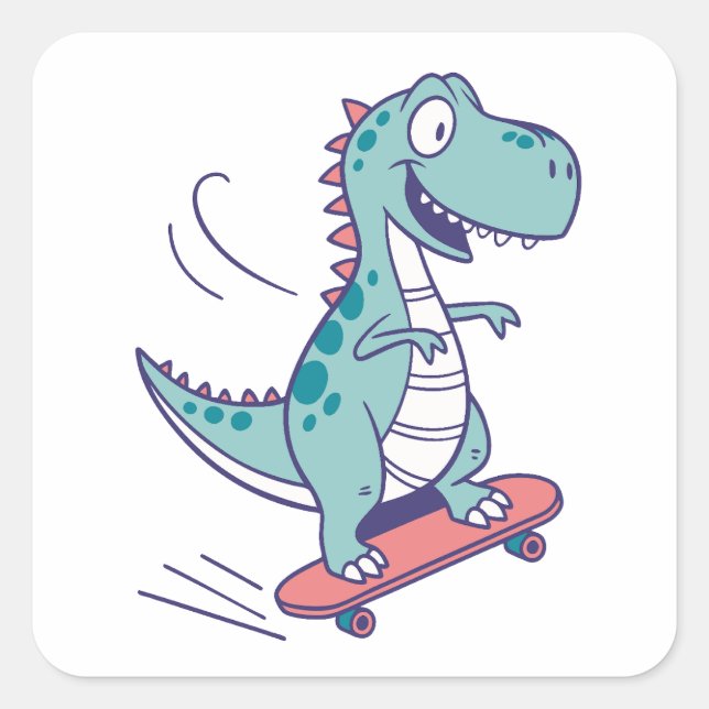 Pegatina Cuadrada Personalizado Guay T-Rex en Skateboard (Anverso)