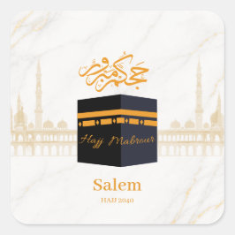 Pegatina Cuadrada Personalizado Hajj Mubarak Kaaba con árabe
