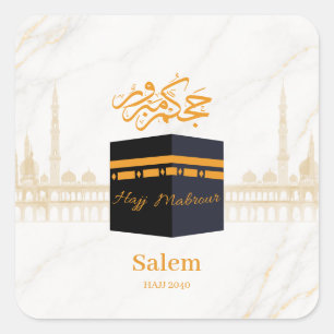 Pegatina Cuadrada Personalizado Hajj Mubarak Kaaba con árabe