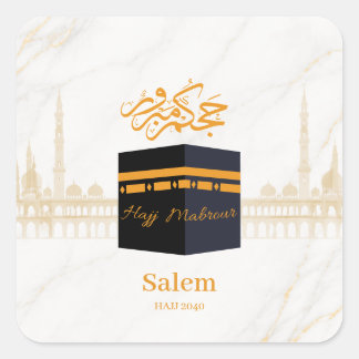 Pegatina Cuadrada Personalizado Hajj Mubarak Kaaba con árabe