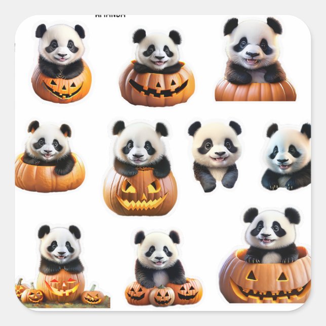 Pegatina Cuadrada Personalizado Halloween Baby Panda Personaliza (Anverso)