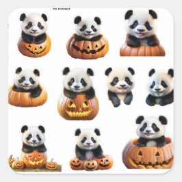 Pegatina Cuadrada Personalizado Halloween Baby Panda Personaliza