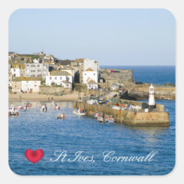 Pegatina Cuadrada Personalizado Heart St Ives Harbour Pier Cornwall 