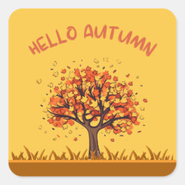 Pegatina Cuadrada Personalizado "Hello Autumn" Colorful Fall Leaves