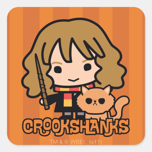 Pegatina Cuadrada Personalizado Hermione y Crookshanks (Anverso)