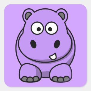 Pegatina Cuadrada personalizado-hipopo lindo adorable morado amigabl