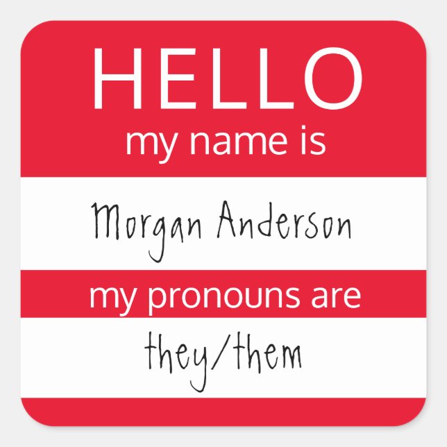 Pegatina Cuadrada Personalizado HOLA Mi Nombre Pronouns Es Badge (Anverso)