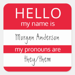 Pegatina Cuadrada Personalizado HOLA Mi Nombre Pronouns Es Badge