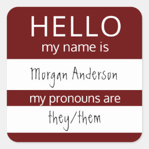 Pegatina Cuadrada Personalizado HOLA Mi Nombre Pronouns Es Badge