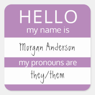 Pegatina Cuadrada Personalizado HOLA Mi Nombre Pronouns Es Badge