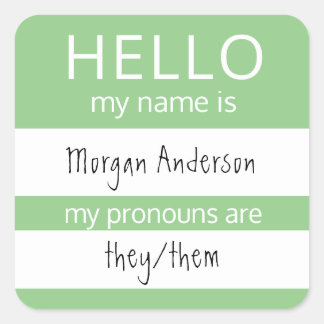 Pegatina Cuadrada Personalizado HOLA Mi Nombre Pronouns Es Badge