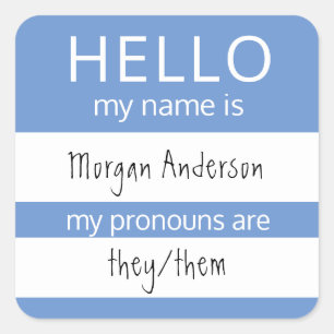 Pegatina Cuadrada Personalizado HOLA Mi Nombre Pronouns Es Badge