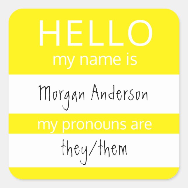 Pegatina Cuadrada Personalizado HOLA Mi Nombre Pronouns Es Badge (Anverso)