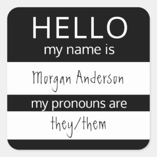 Pegatina Cuadrada Personalizado HOLA Mi Nombre Pronouns Es Badge