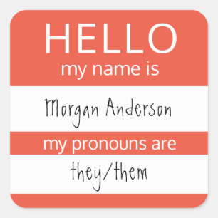 Pegatina Cuadrada Personalizado HOLA Mi Nombre Pronouns Es Badge