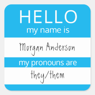 Pegatina Cuadrada Personalizado HOLA Mi Nombre Pronouns Es Badge