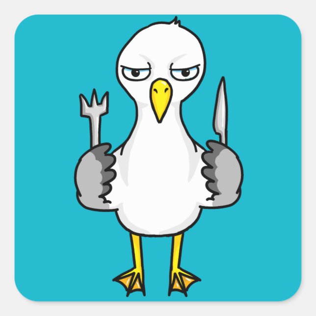 Pegatina Cuadrada Personalizado Hungry Seagull (Anverso)