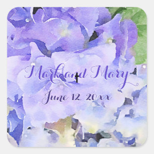 Pegatina Cuadrada Personalizado Hydrangea Boda Blue Lilac