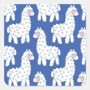 Pegatina Cuadrada Personalizado lama alpaca, patrón vintage