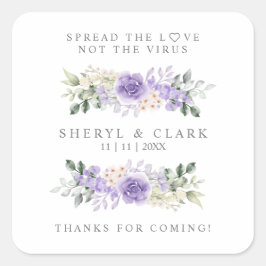 Pegatina Cuadrada Personalizado Lilac Boda de guirnalda floral Sanit