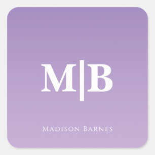 Pegatina Cuadrada Personalizado Lilac Monograma Nombre