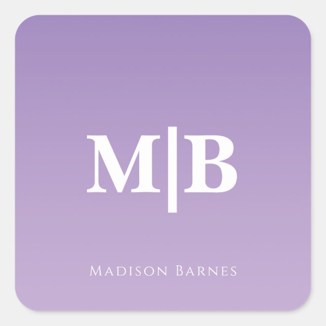 Pegatina Cuadrada Personalizado Lilac Monograma Nombre (Anverso)