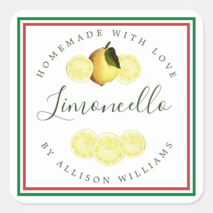 Pegatina Cuadrada Personalizado Limoncello de fabricación casera Ban