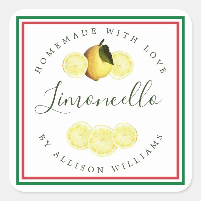 Pegatina Cuadrada Personalizado Limoncello de fabricación casera Ban (Anverso)