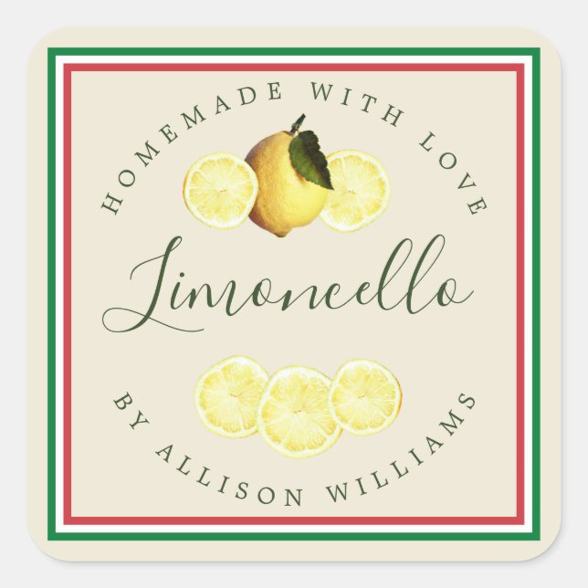 Pegatina Cuadrada Personalizado Limoncello de fabricación casera Ban (Anverso)